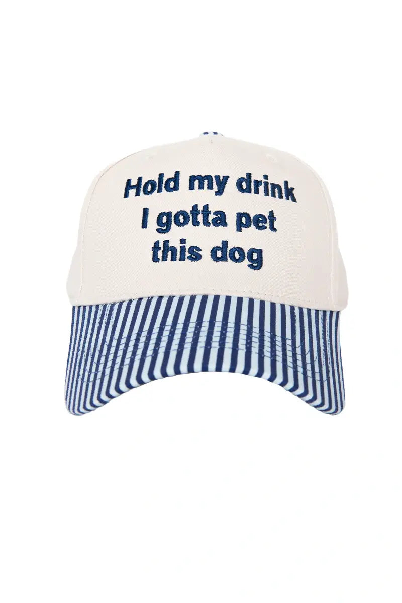 Hold My Drink I Gotta Pet This Dog Vintage Hat Grad Gift: Light Blue and Navy Stripe